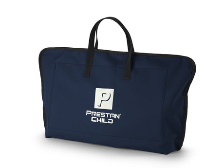 The "Single Bag for Prestan Child Manikin" by Prestan is a blue carry bag with black handles, adorned with the "Prestan Child" logo on the front, perfect for carrying accessories for the Prestan Professional Child Manikin.