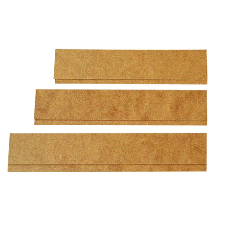 Three rectangular pieces of durable brown corkboard, resembling AEDShop's Splint set in assorted wood sizes, are arranged horizontally on a white background.