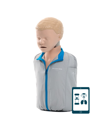 The Little Junior QCPR by Laerdal, featuring a tablet that displays instructional icons and incorporates QCPR feedback technology, transforms CPR training into an interactive experience.