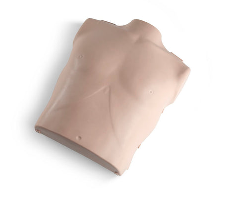 Prestan's Torso Assembly (with Monitor) is a crucial tool for healthcare education, designed to model a child manikin's torso for medical training. It features the front view without limbs or head and is displayed on a white background.