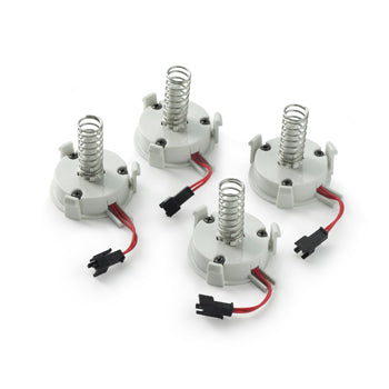 Four gray Infant Manikin Clicker Assemblies from Prestan, equipped with rotary encoders and springs, along with red-black wiring connectors.