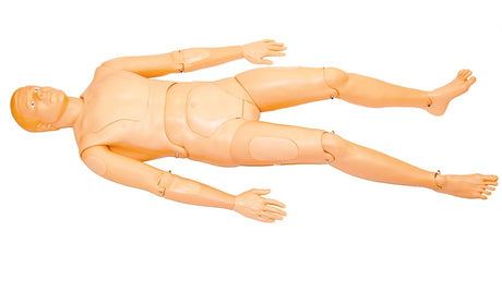 The Extri Kelly, a human-shaped manikin by Laerdal, lies on a flat surface and is ideal for educational purposes, including extrication and rescue scenarios.