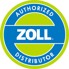 The circular badge with "Authorized Distributor" in green and "ZOLL" in white on a blue band represents trusted expertise with the ZOLL R Series Defibrillator/Monitor.