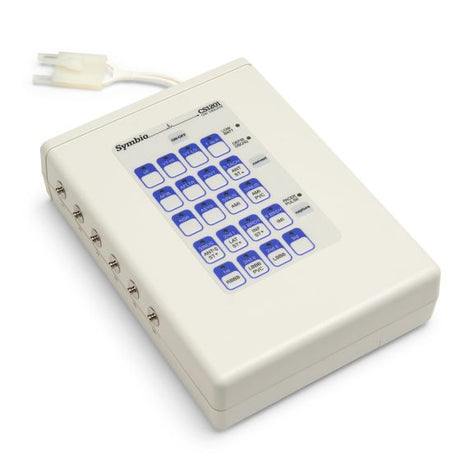 The ZOLL 12 Lead Simulator, a white electronic device with blue and white buttons featuring various labels, a cord on top, and multiple ports on the left side, is a special order item and not available as stock.