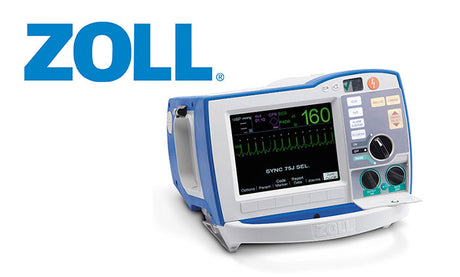 The ZOLL R Series Defibrillator/Monitor by Zoll includes a screen for heart rate monitoring and side controls for convenience.