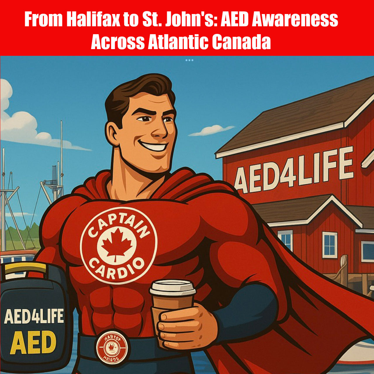 Super Hero In Atlantic Canada Holding An AED