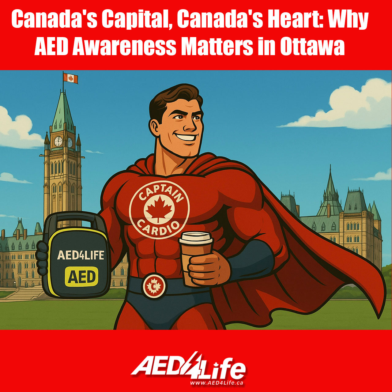 Superhero In Ottawa Holding An AED