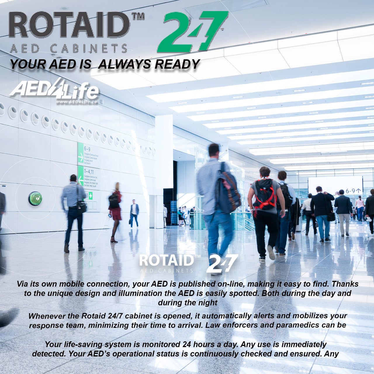 ROTAID 24/7 Monitored AED Cabinet