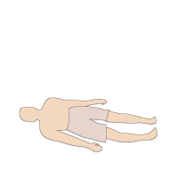 Illustration of a person lying flat on their back, arms and legs extended, wearing shorts.