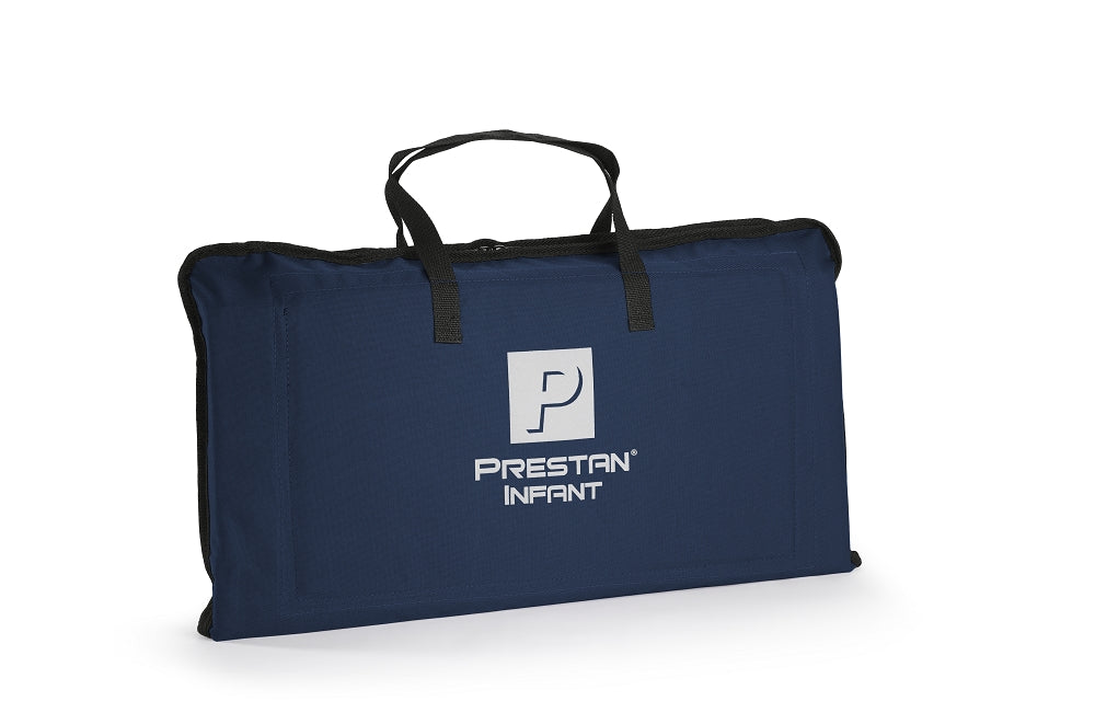 The Prestan Single Bag for Infant Manikin is a blue rectangular carry bag with black handles, featuring "Prestan Infant" text printed on the front.