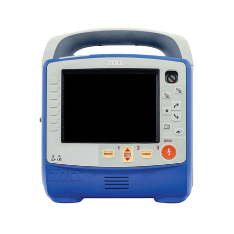 A portable ZOLL X Series Defibrillator with screen, buttons, handle, and advanced CPR feedback.