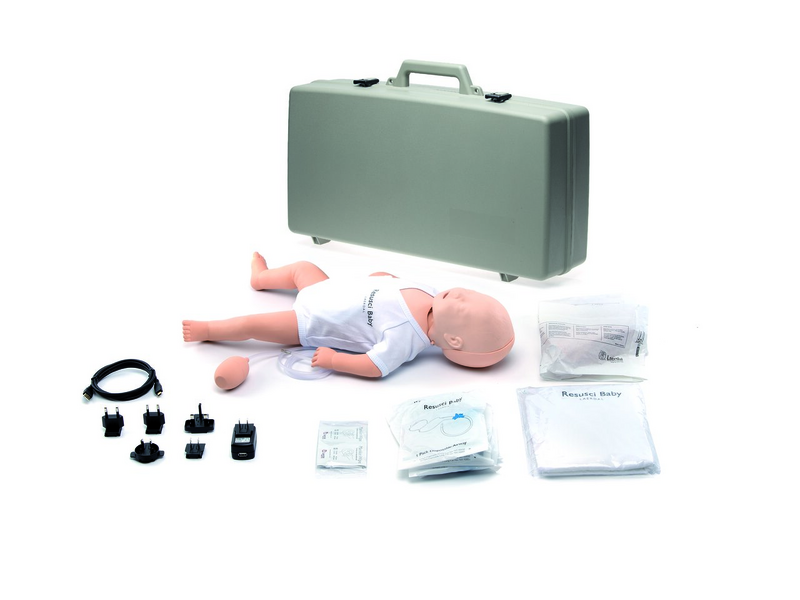 The Resusci Baby QCPR by AED Shop is a wireless infant CPR training manikin set that includes real-time feedback, essential accessories, and a convenient carrying case.