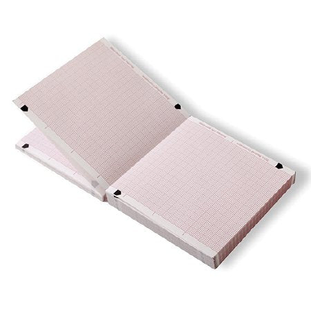 Two ZOLL Recorder Paper 90 MM Fan Folds overlapping, both opened flat to reveal their gridded pages.