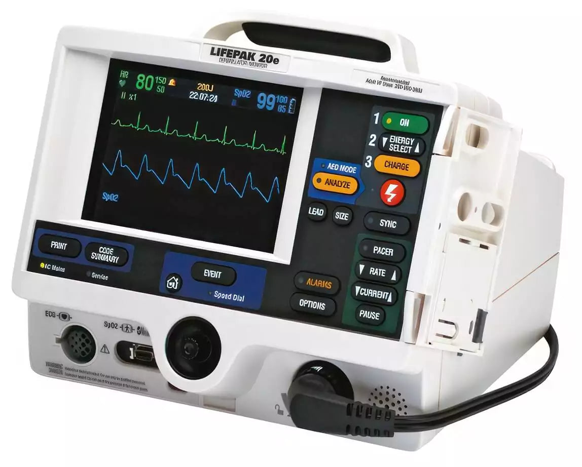 The Physio-Control LIFEPAK 20 Monitor/Defibrillator ENCORE Series, an essential tool for first responders, provides real-time monitoring of heart rate and oxygen levels, making it crucial during cardiac arrest situations.