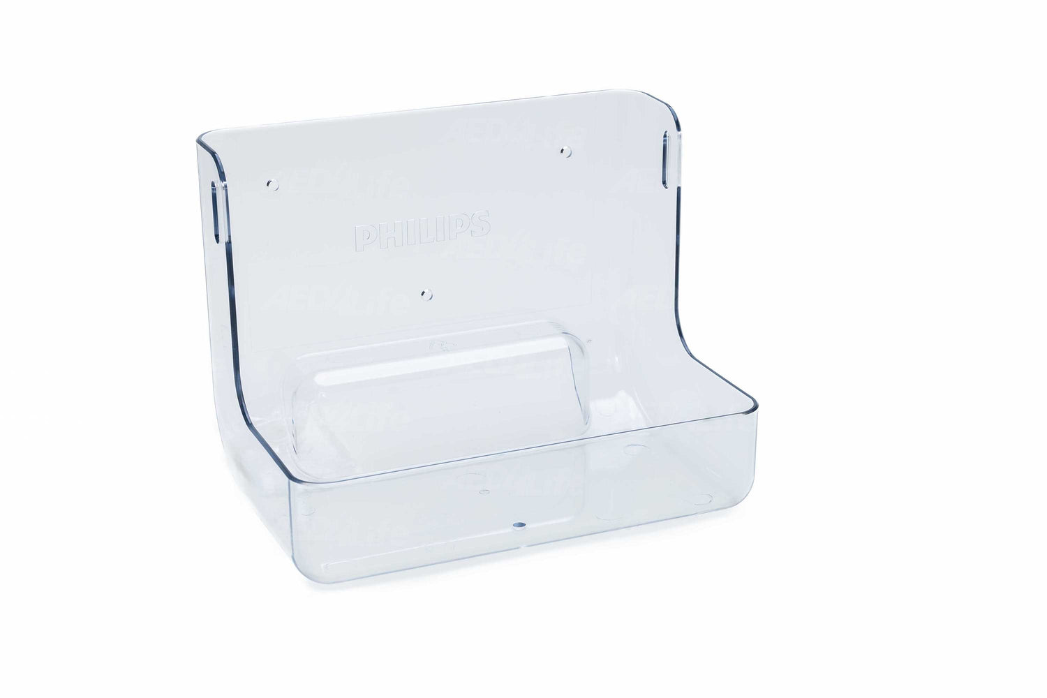 Philips AED clear wall mount bracket on a light background