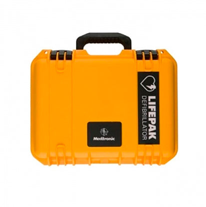 Vibrant yellow Physio-Control LIFEPAK 1000 Trainer Hard Carry Case featuring a black handle and the Physio-Control/STRYKER label.