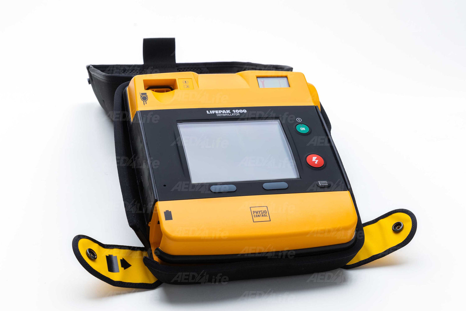 Physio Control LifePak 1000 AED in Open Carry Bag on a white background