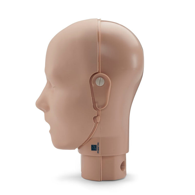 Side view of the Head Assembly for Prestan Adult Manikin, featuring a detachable ear part, designed specifically for medical or training purposes.