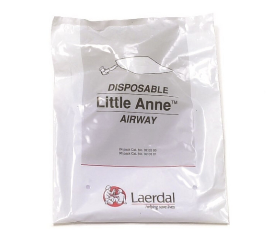 Pack of 24 Laerdal Little Anne Airways, suitable for use with the Little Anne AED Training System, set against a white background.