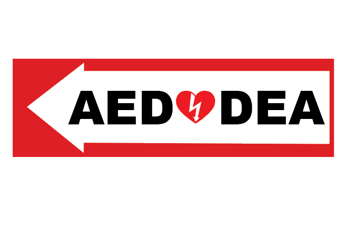 The Philips AED Directional Sign (Left arrow) features "AED DEA" and a heart with lightning bolt to clearly mark the location of an Automated External Defibrillator.
