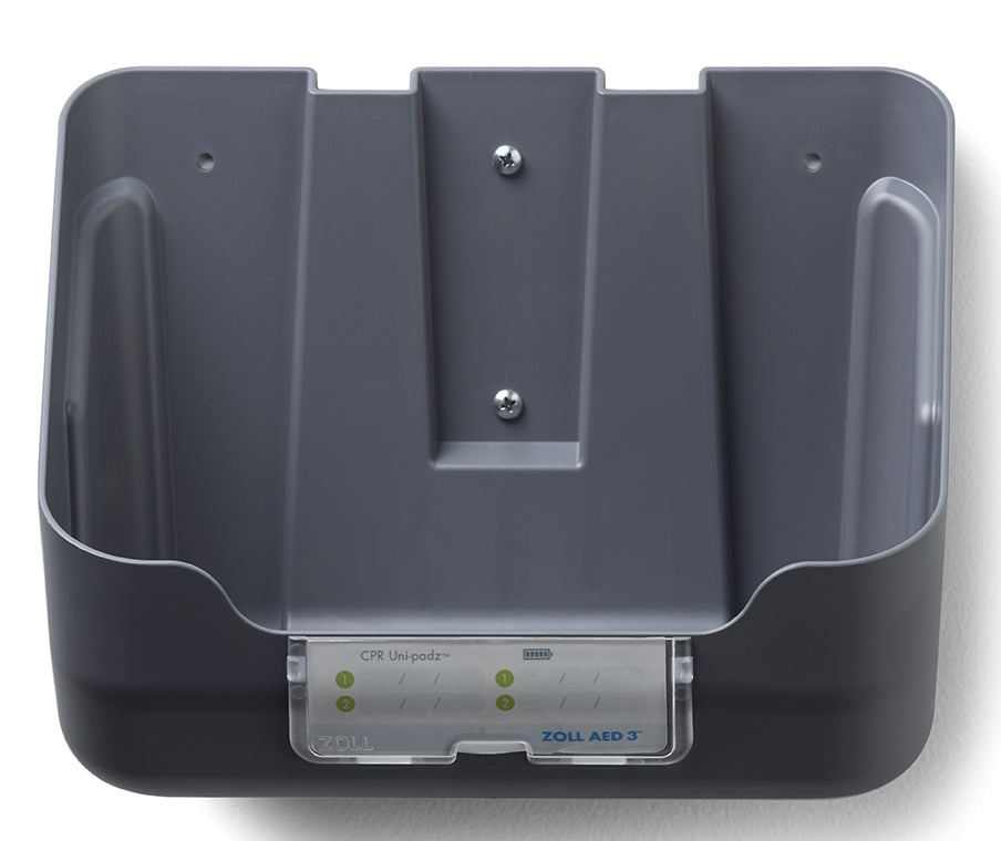 The ZOLL AED 3 Wall Mount Bracket by ZOLL features indicator lights and a clear front label for easy identification, designed for secure wall mounting of your defibrillator.