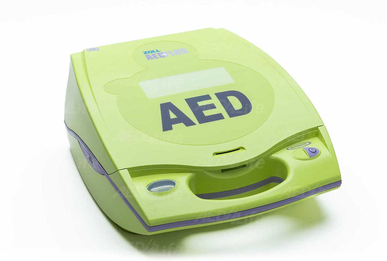 A ZOLL AED Plus Encore Series (Recertified) automated external defibrillator by ZOLL, featuring CPR support, shown on a white background.