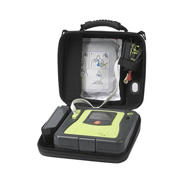 ZOLL AED Pro in an open case with clear instructions visible on the lid, ideal for a professional rescuer.