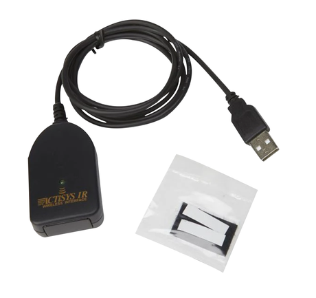 The ZOLL USB IrDA Adapter is a black device with a cable, made for use with the ZOLL AED Pro. It comes with a small packet of rectangular adhesive pads.