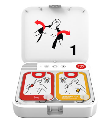 The Physio-Control LIFEPAK CR2 with WiFi- Bilingual by Physio-Control/STRYKER is a defibrillator featuring advanced CPR technology and clear instructions on pad placement.