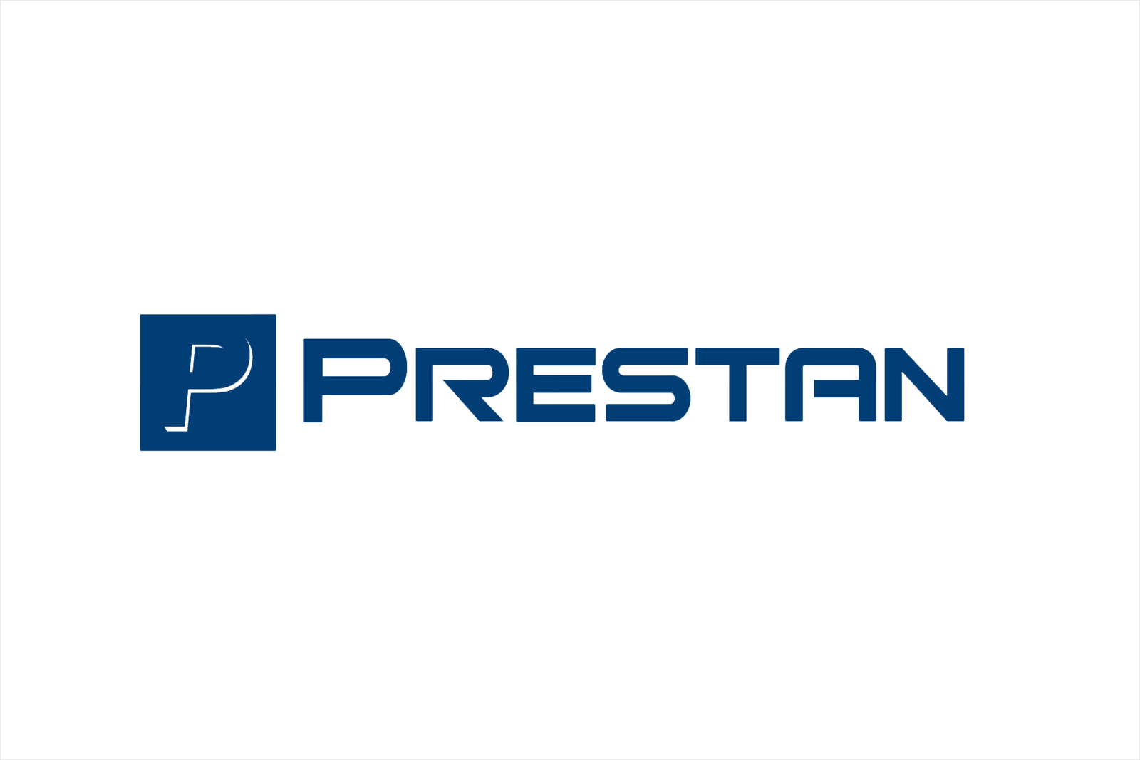 PRESTAN logo featuring a stylized "P" inside a blue square, accompanied by the word "PRESTAN" in bold blue text and modern design.