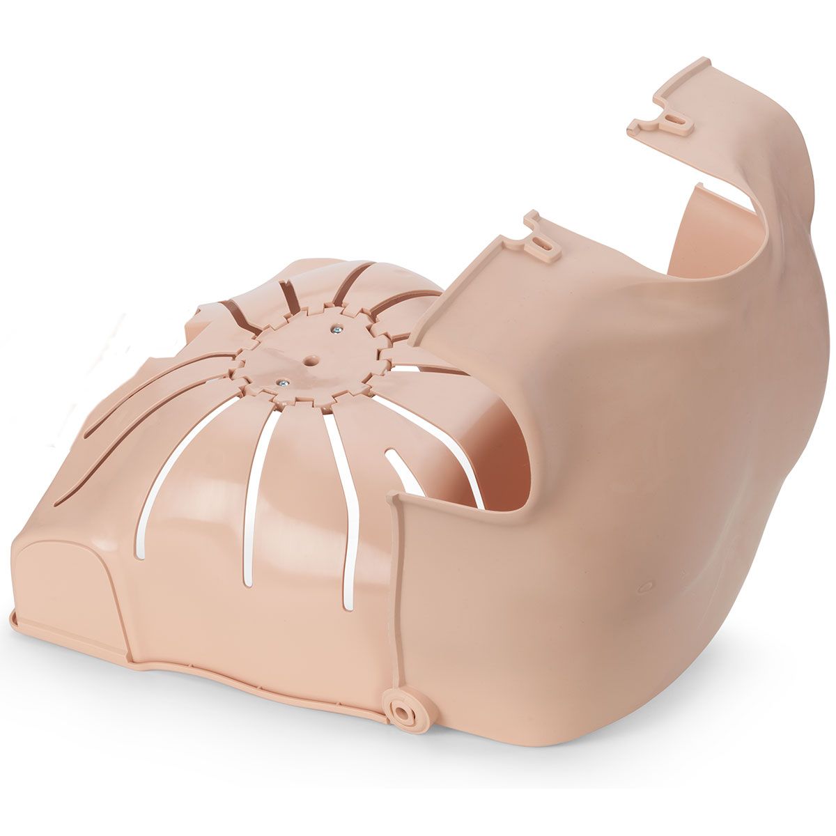 The Torso Assembly for the Prestan Ultralite Manikin by Prestan is designed to open up, showcasing its detailed internal structure and rib-like features.