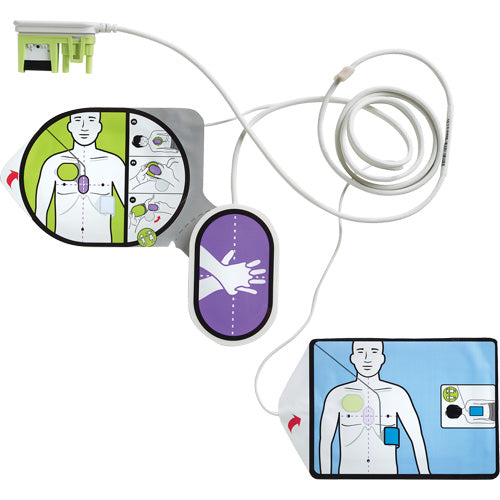 ZOLL AED 3 CPR Uni-padz by ZOLL feature illustrated instructions for pad placement and CPR, serving as defibrillator electrodes compatible with ZOLL AED 3 for efficient emergency response.