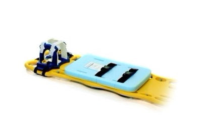 A close-up of a blue and yellow device.